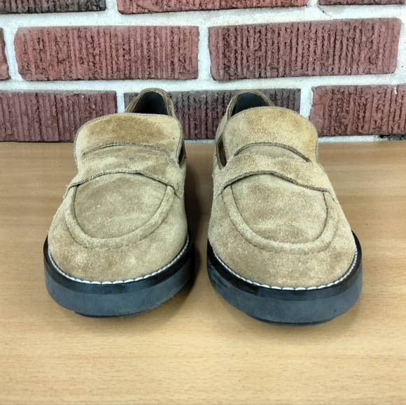 Franco Sarto Anthropologie Tavoli Lug Sole Penny Loafers in Toasted Barley Suede - Picture 8 of 13